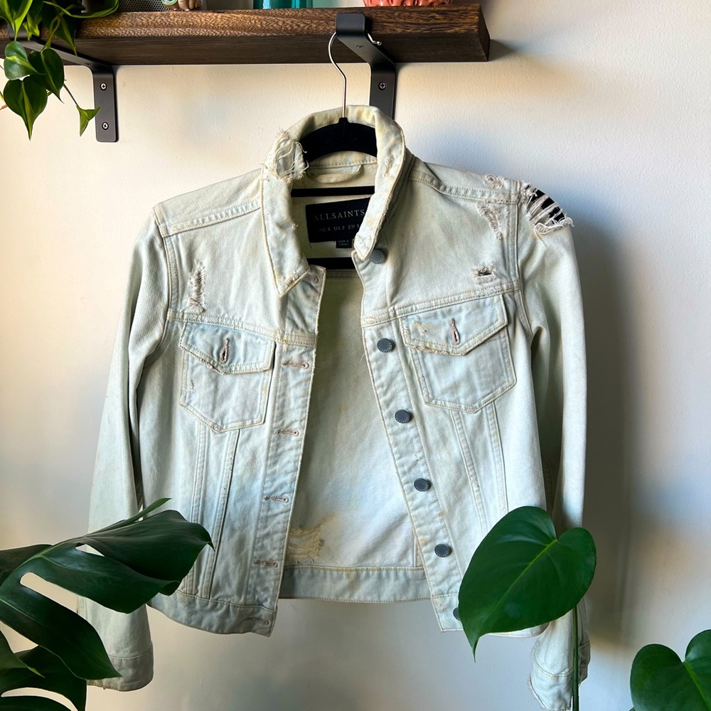 ALLSAINTS distressed light denim jacket size 2